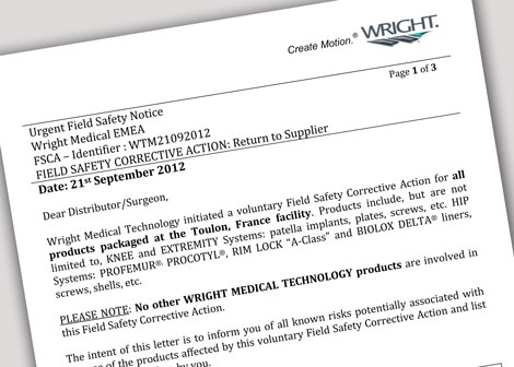 Wright Issues Voluntary Correction Action