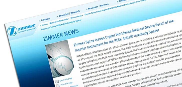 Urgent Recall of Zimmer Spine’s Ardis Inserter