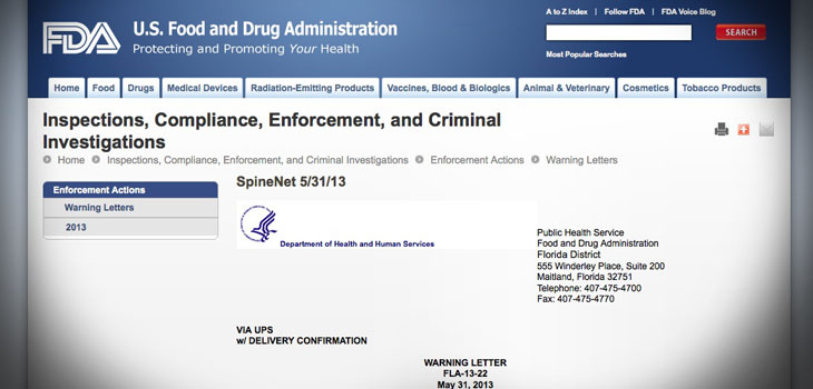 SpineNet Warned by FDA