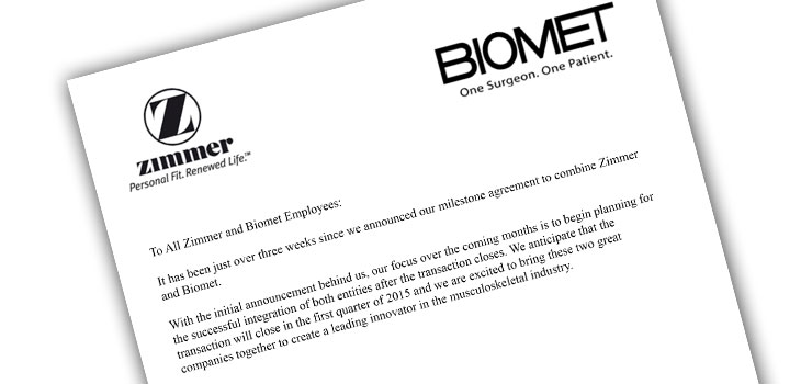 Dvorak and Binder Encourage Zimmer/Biomet Employees