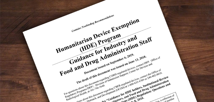 Humanitarian Device Exemption FDA Guidance Finalized