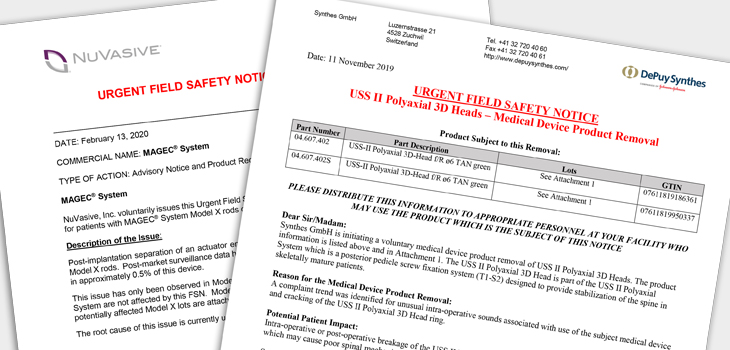 Urgent Spine Safety Warnings From DePuy Synthes and NuVasive